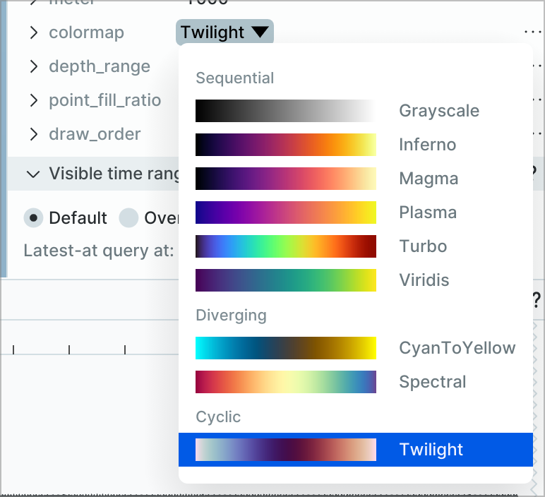 Colormap selection UI with categories
